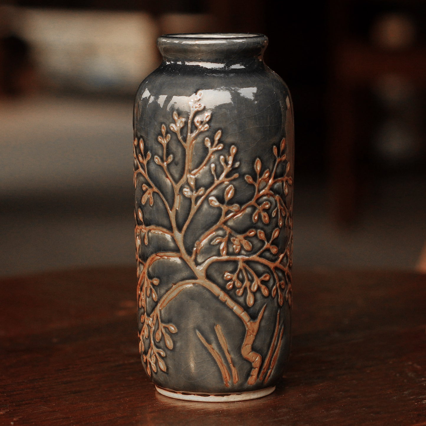 Golden Tree Celadon Ceramic Vase