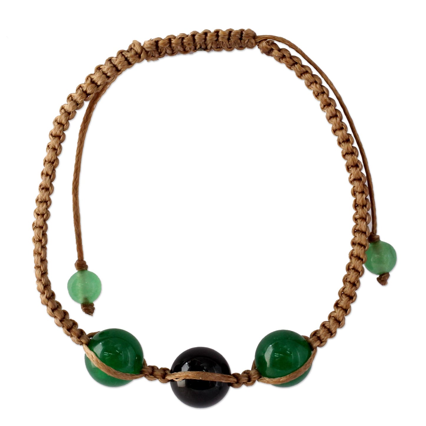 Protective Tranquility Green and Black Onyx Hand-braided Shambhala-style Bracelet