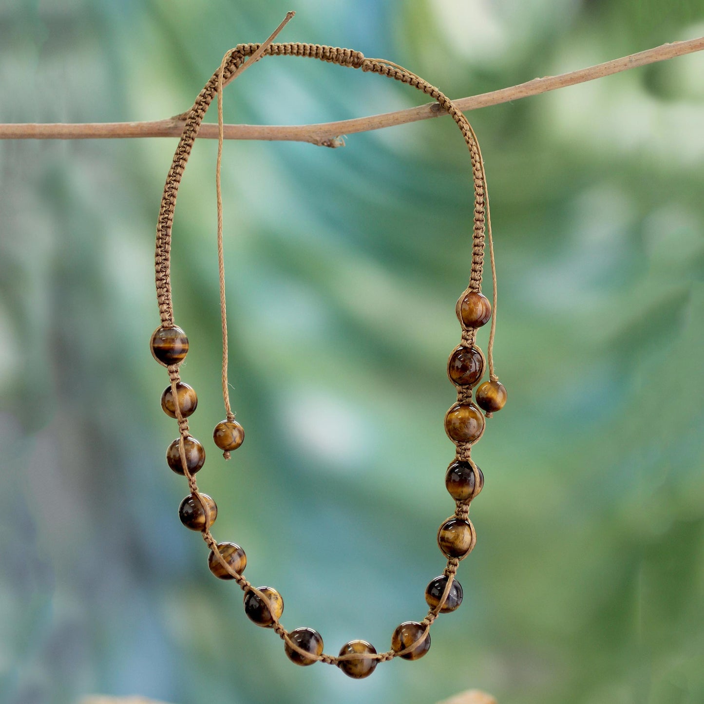 Oneness Artisan Crafted Cotton Shambhala-style Tigers Eye Necklace