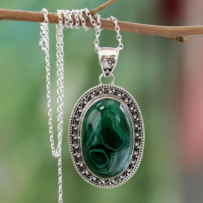 Forest Whirlwind Malachite Pendant Necklace