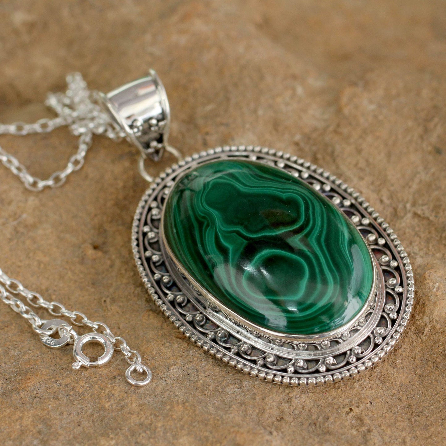 Forest Whirlwind Malachite Pendant Necklace