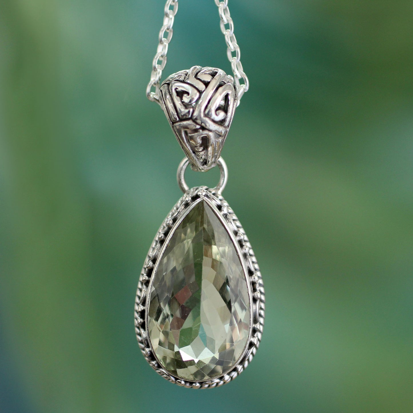 Verdant Mist Sterling Silver Pendant Necklace