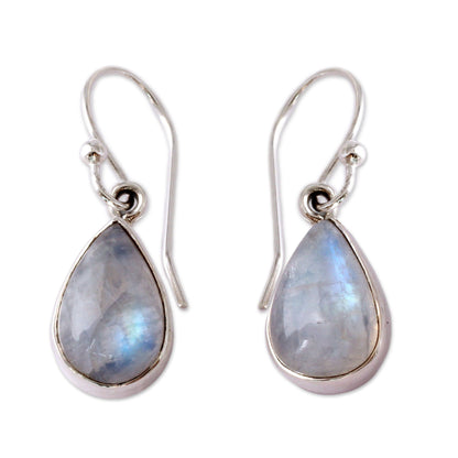 NOVICA - Moonstone Sterling Silver Teardrop Earrings