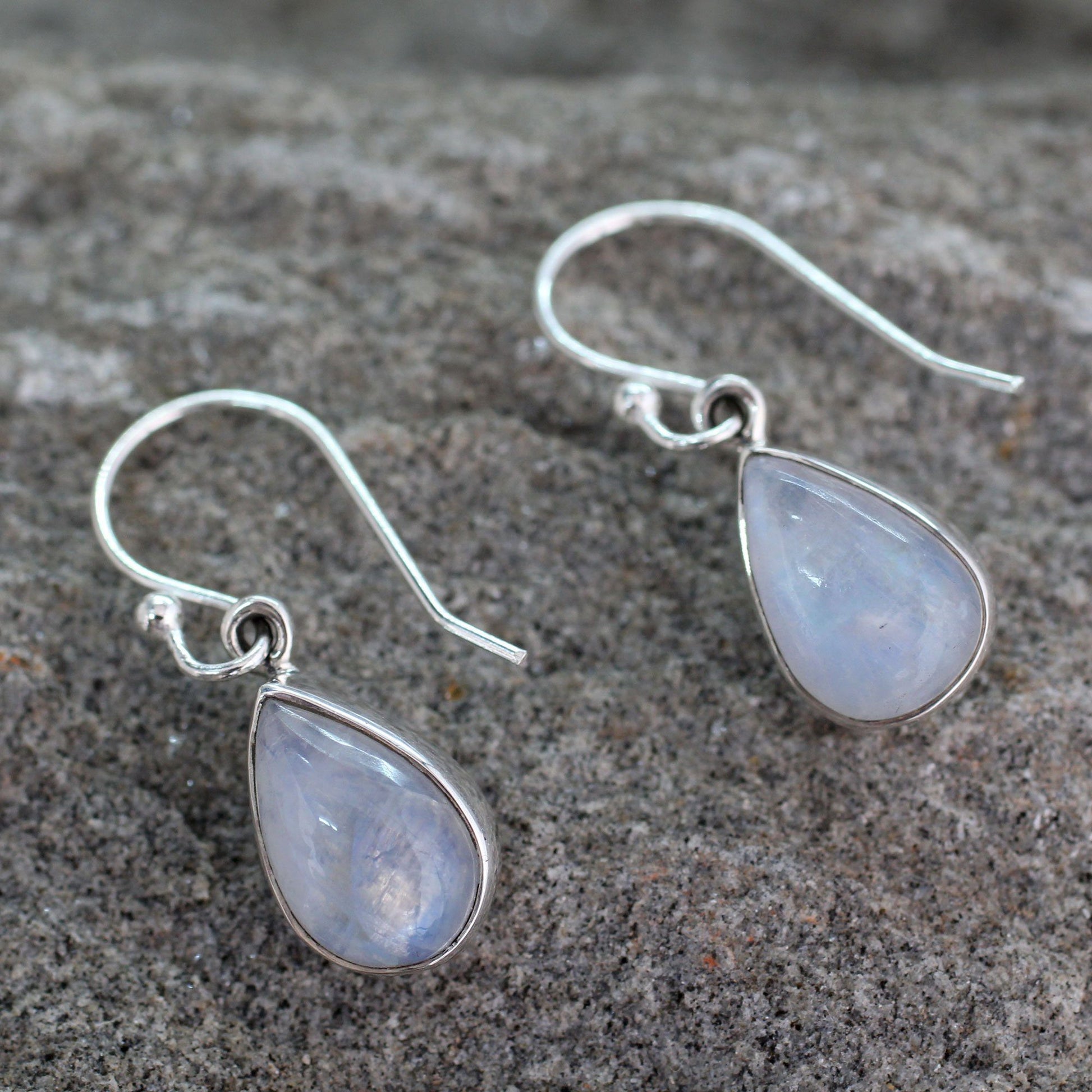 NOVICA - Moonstone Sterling Silver Teardrop Earrings