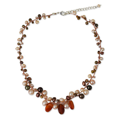 Cinnamon Rose Carnelian & Pearls Beaded Necklace