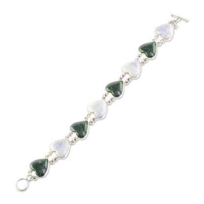 Soul Mates Handcrafted Heart Shaped Sterling Silver Link Jade Bracelet