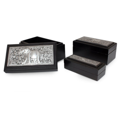 Siamese Elephant Wood & Nickel Decorative Boxes