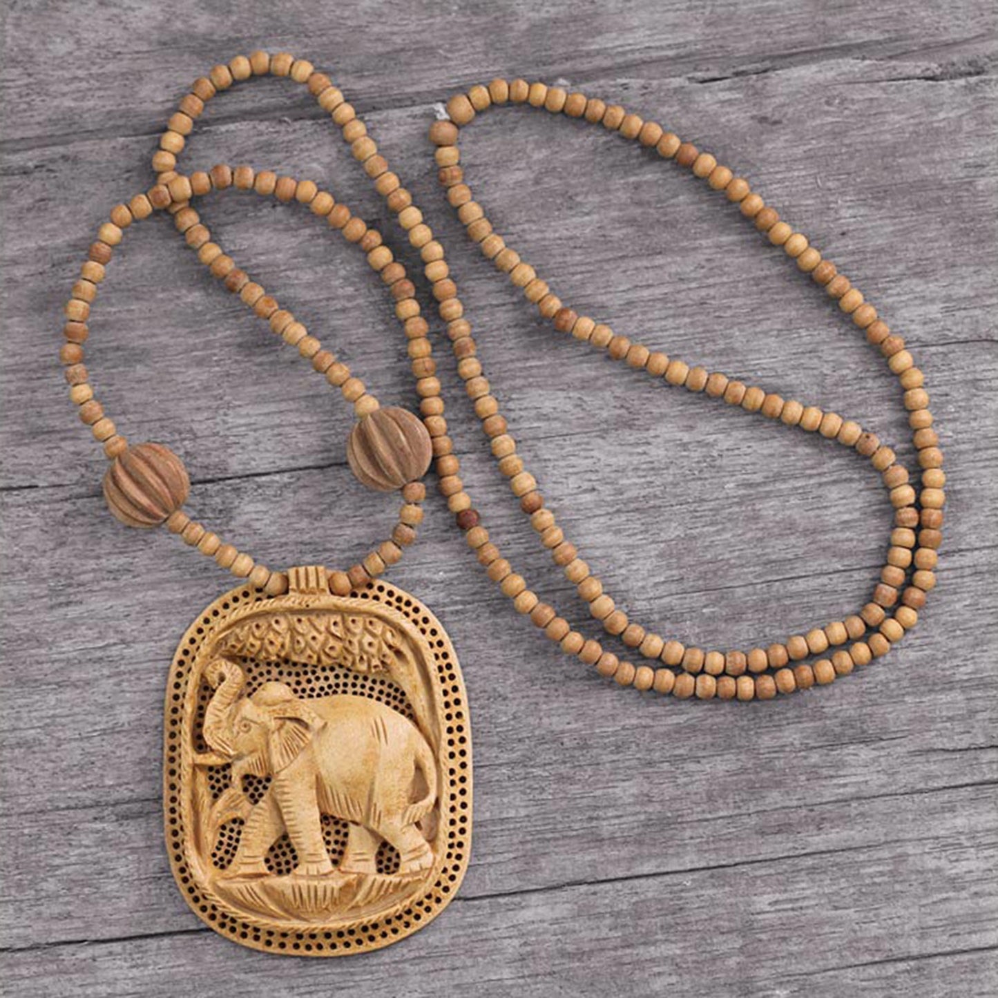 Elephant Realm Fair Trade Jewelry Wood Necklace from India