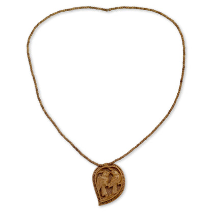 Love Takes Wing Hand Carved Wood Necklace from India Jewelry Collection