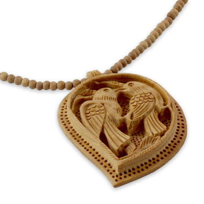 Love Takes Wing Hand Carved Wood Necklace from India Jewelry Collection