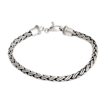 Balinese Python Men's Sterling Silver Chain Bracelet from Indonesia