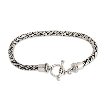 Balinese Python Men's Sterling Silver Chain Bracelet from Indonesia