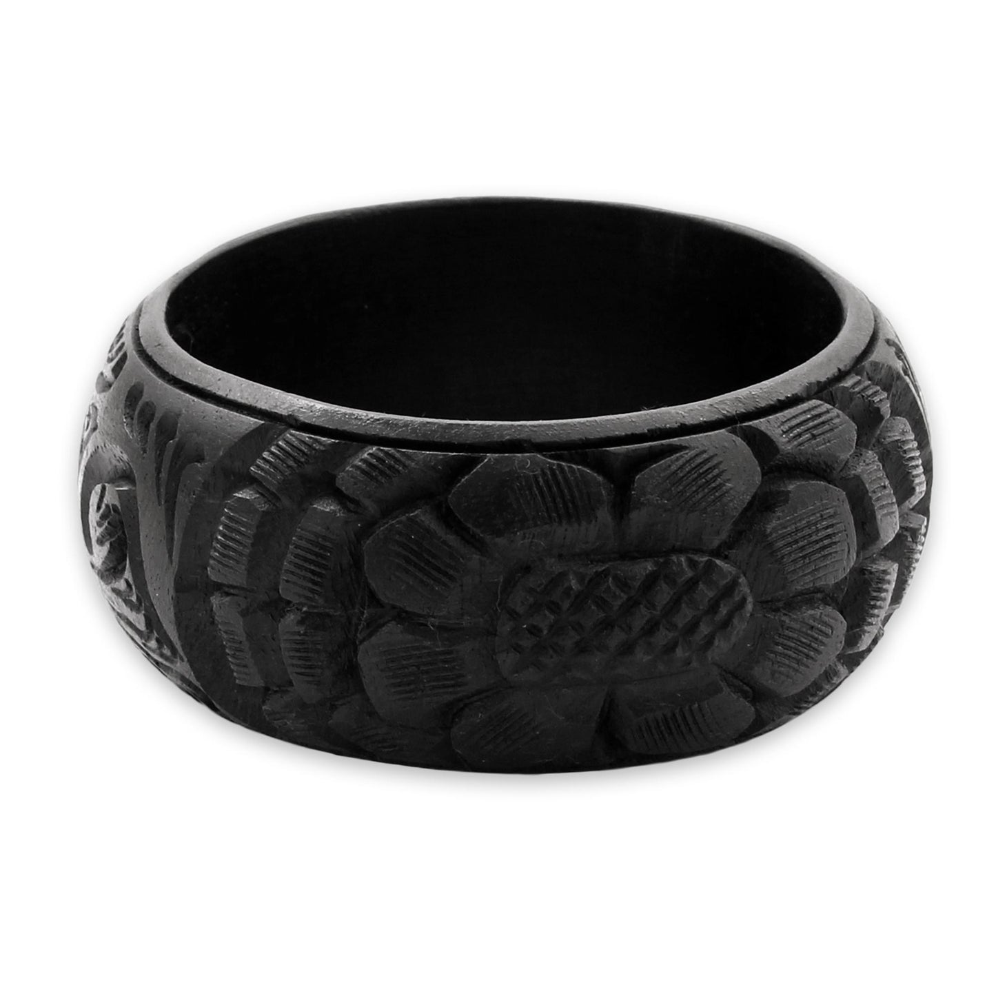 Black Sunflower Handmade Wood Bangle Bracelet