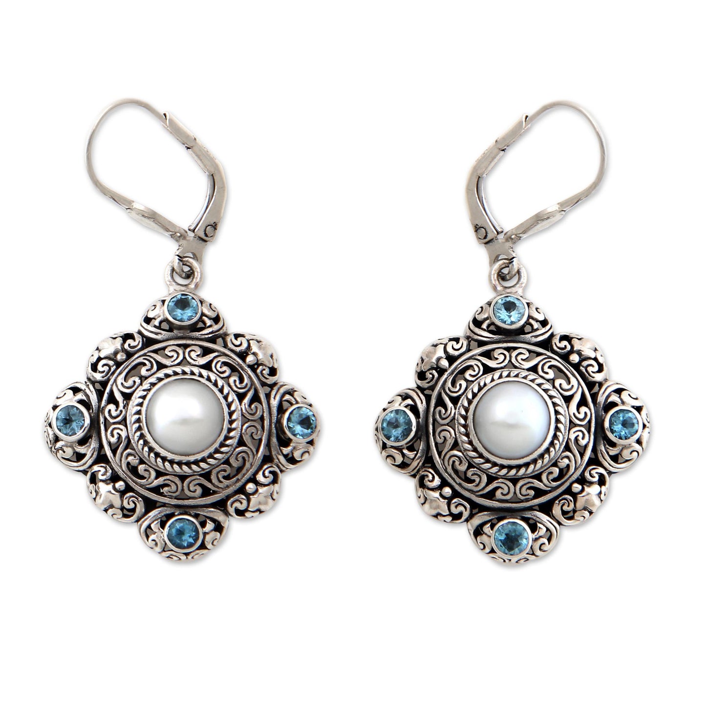 Blue Topaz & Pearl Earrings