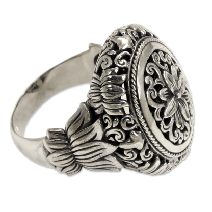 Precious Lotus Hand Made Floral Sterling Silver Cocktail Ring