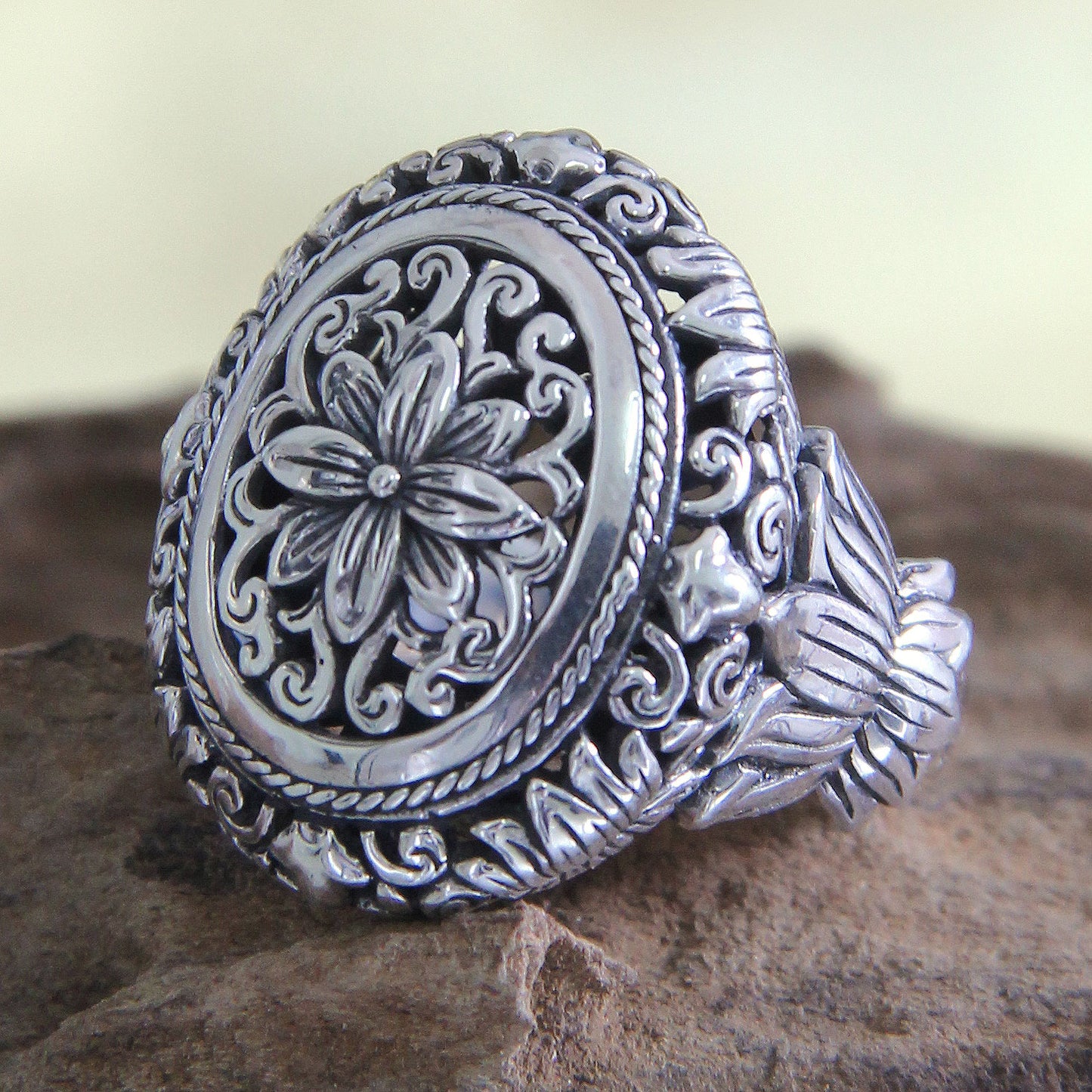 Precious Lotus Hand Made Floral Sterling Silver Cocktail Ring