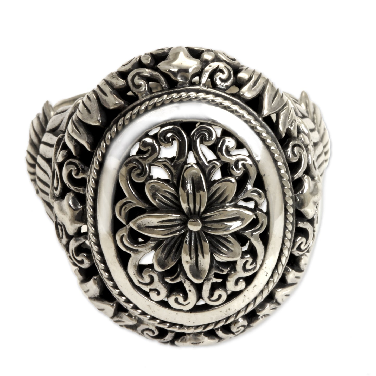 Precious Lotus Hand Made Floral Sterling Silver Cocktail Ring