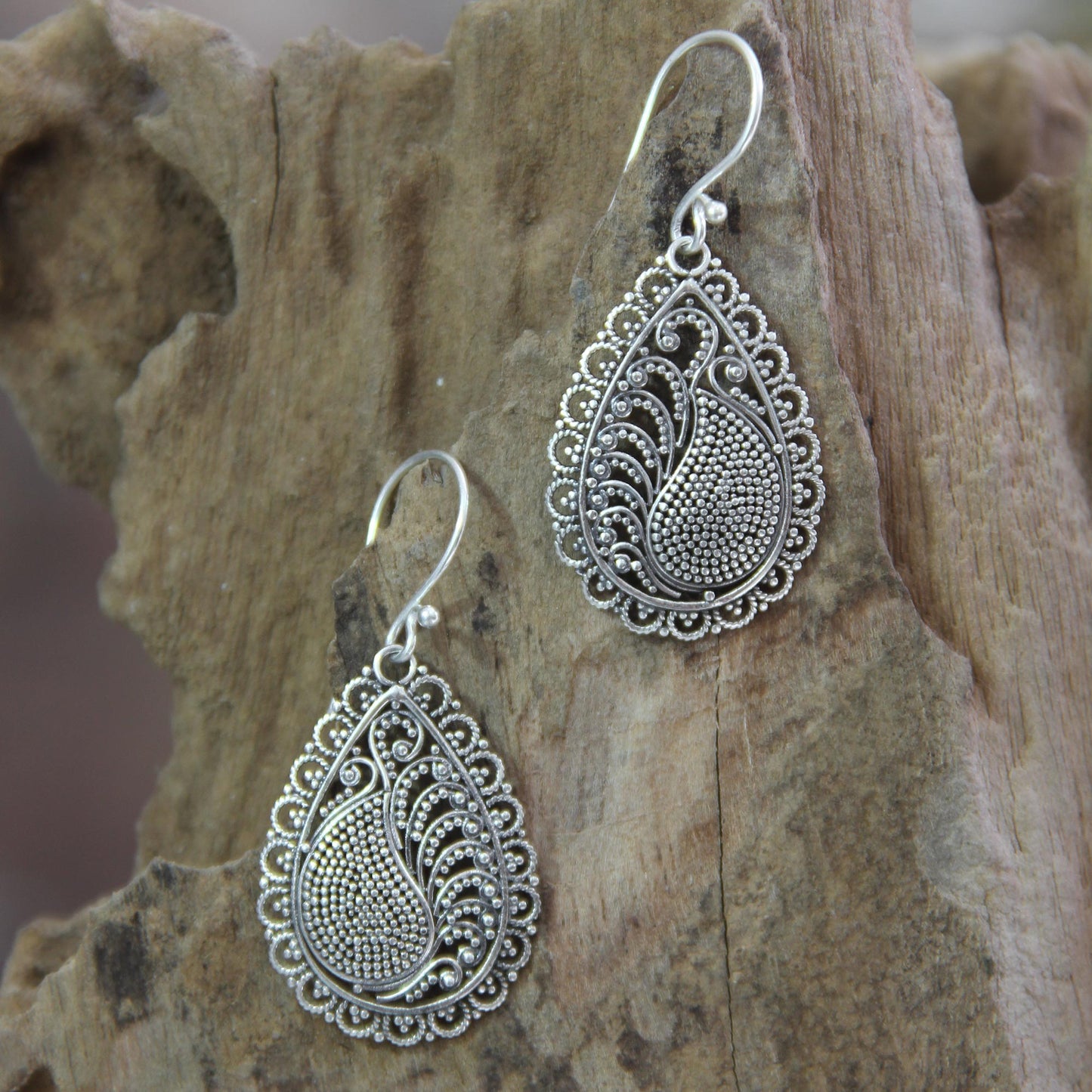 Peacock Arabesque Handcrafted Sterling Silver Dangle Earrings