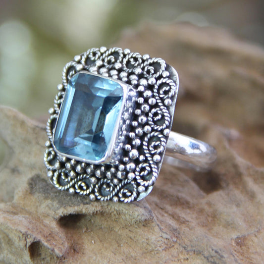 Java Skies Blue Topaz and Sterling Silver Cocktail Ring