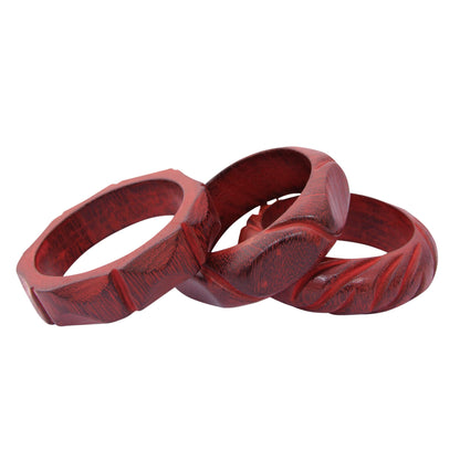 Indian Romance Hand Carved Mango Wood Bangle Bracelets India (Set of 3)