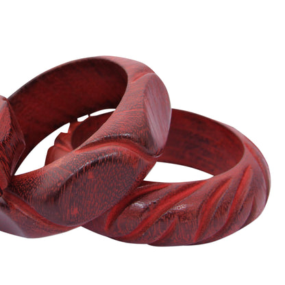 Indian Romance Hand Carved Mango Wood Bangle Bracelets India (Set of 3)