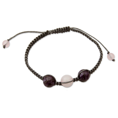 Serene Joy Indian Cotton Cord Charoite and Rose Quartz Bracelet