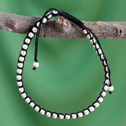 Dewdrop Glow Fair Trade Cotton Sterling Silver Cord Bracelet from India