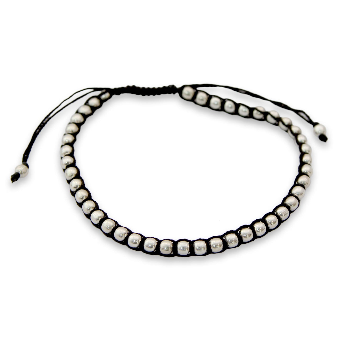 Dewdrop Glow Fair Trade Cotton Sterling Silver Cord Bracelet from India