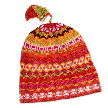 Sunny Winter Pure Alpaca Wool Patterned Hat from Peru