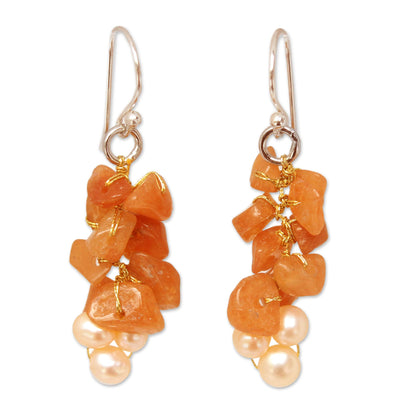 Afternoon Glow Beaded Aventurine and Pearl Earrings