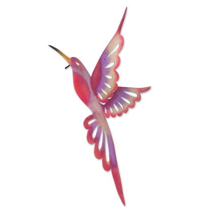 Violet Hummingbird Bird-Themed Steel Wall Sculpture in Pink from Mexico (Large)