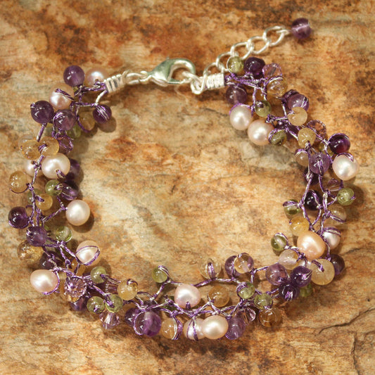 Mystic Passion Handcrafted Pearl and Amethyst Bracelet