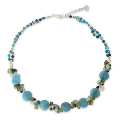 Light Blue Peonies Multi-Gem Beaded Necklace