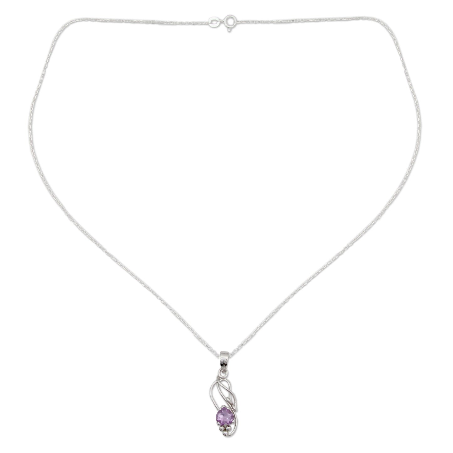 Shy Heart Amethyst Modern Jewelry Sterling Silver Necklace