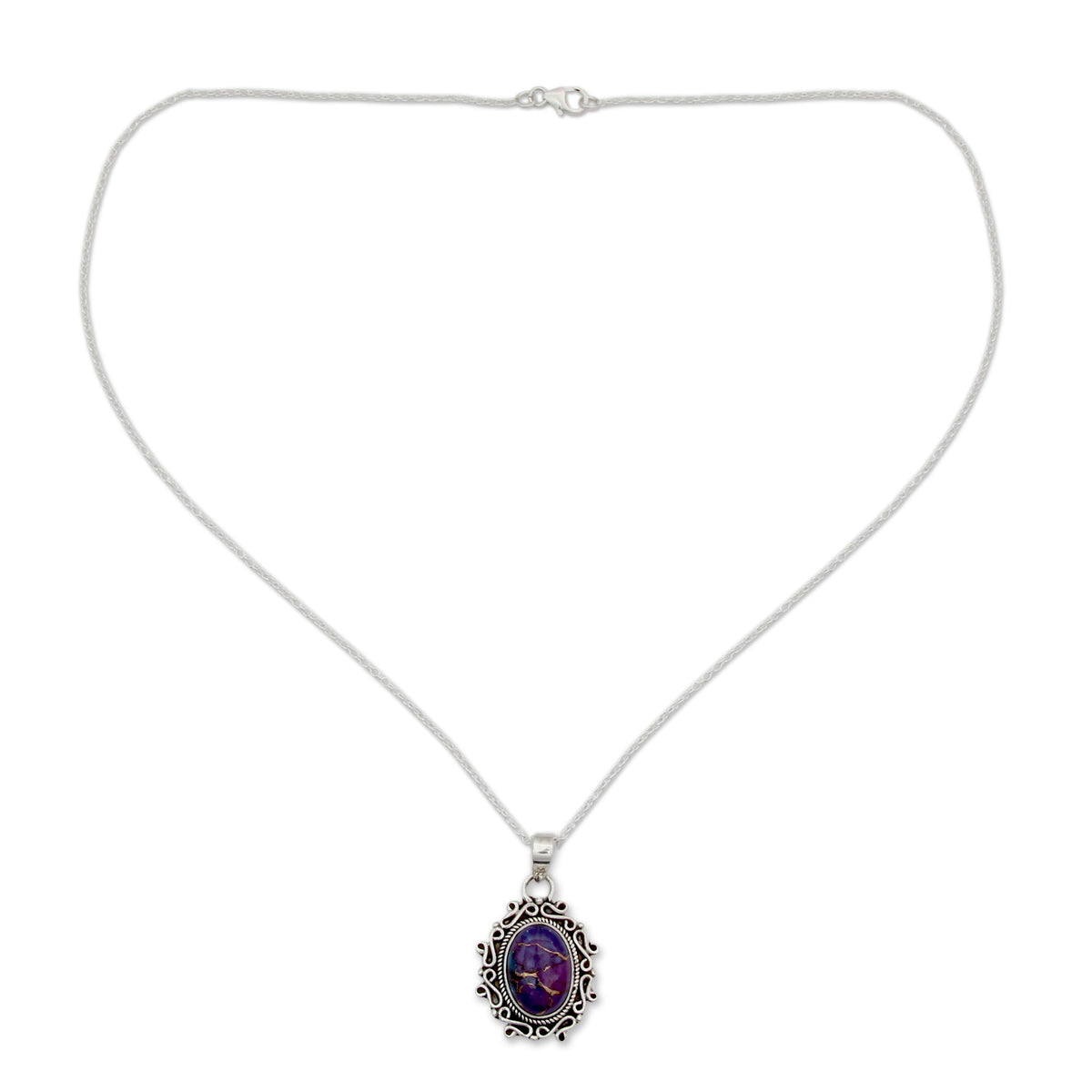 Splendor Necklace NOVICA Splendor Women's Sterling Silver Necklace Composite Turquoise ...