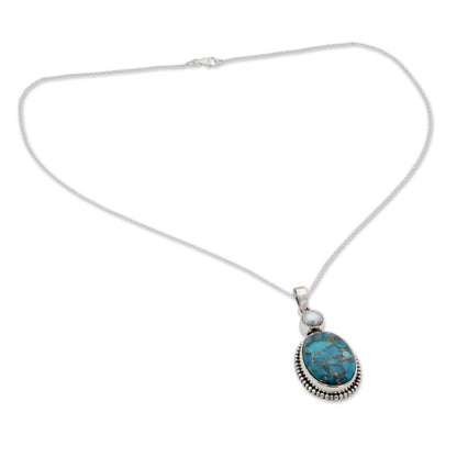 Reconstituted Turquoise & Pearl Pendant Necklace