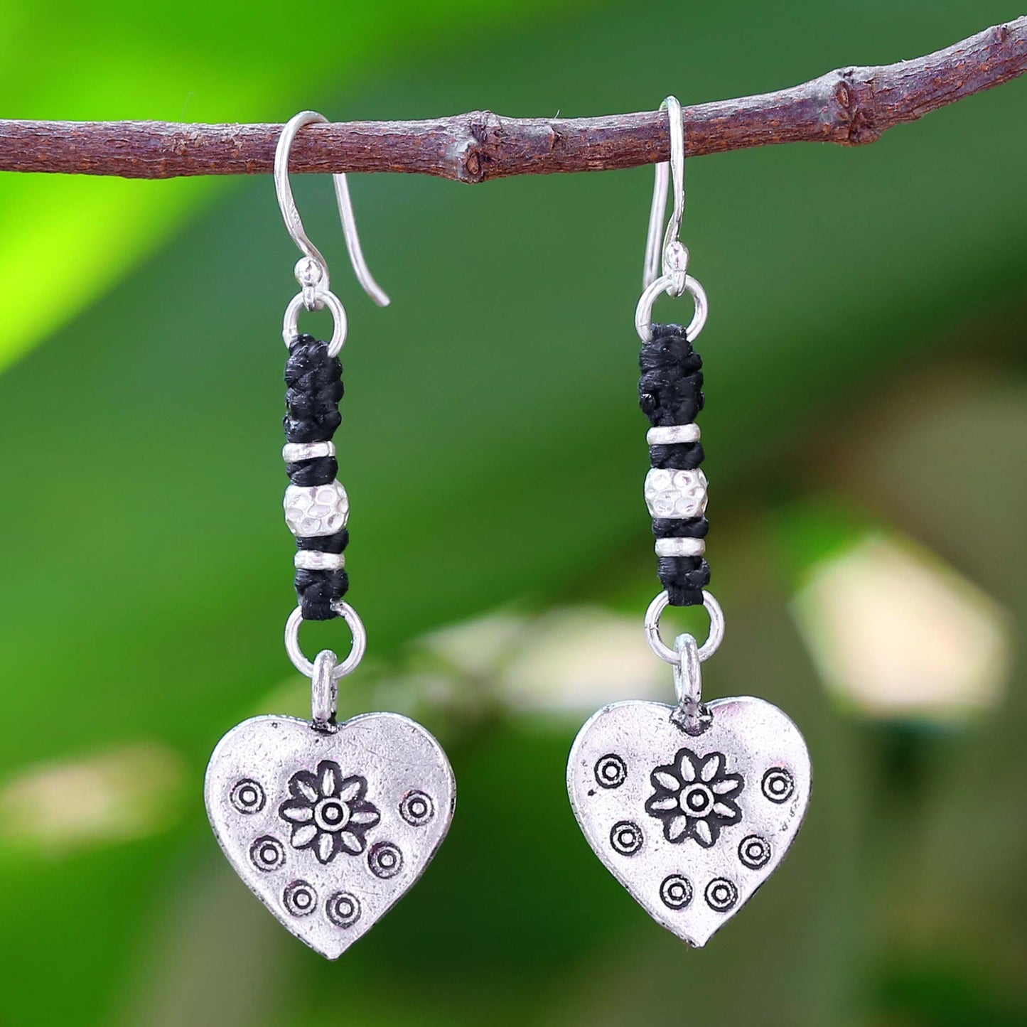 Tribal Hearts Handcrafted Silver Heart Earrings