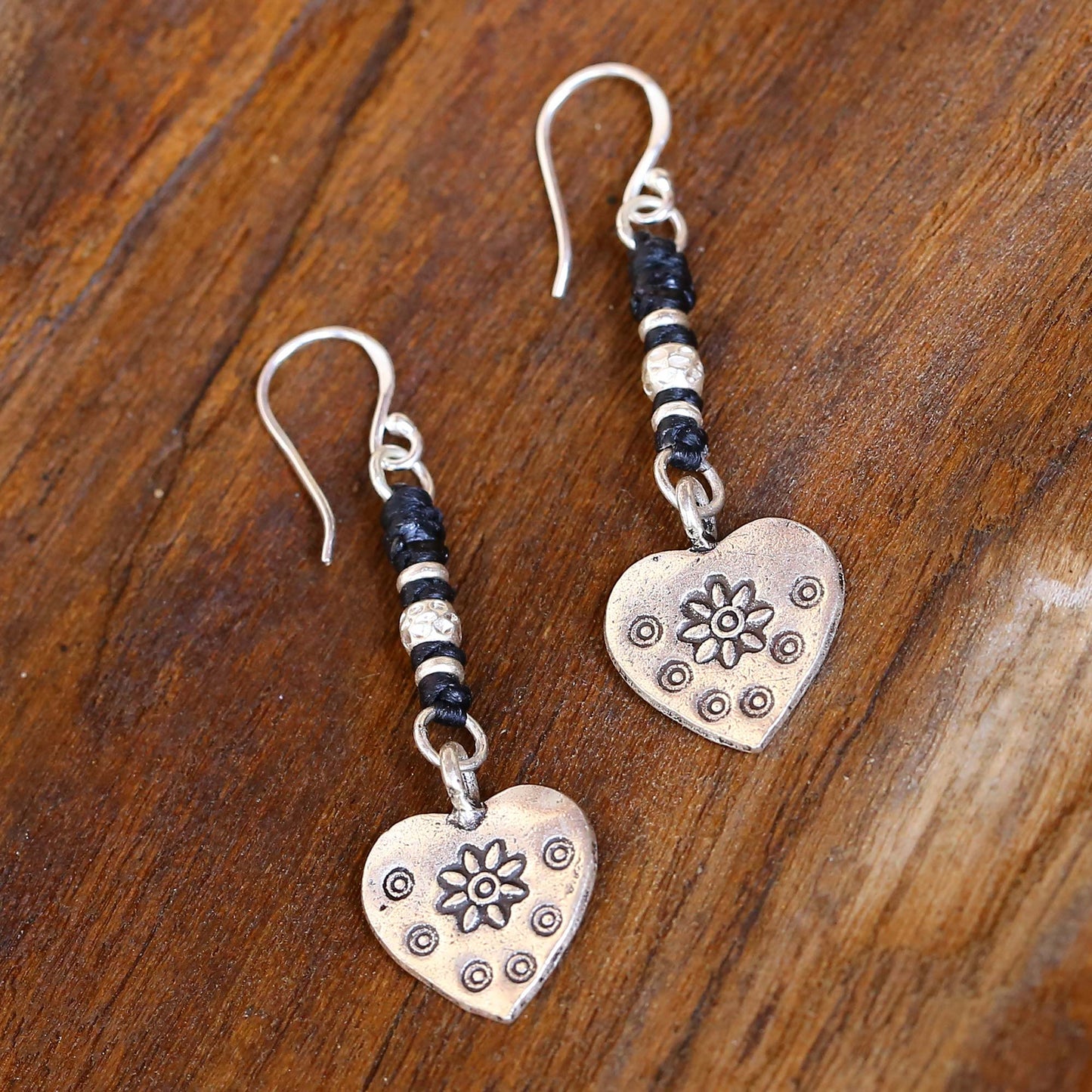 Tribal Hearts Handcrafted Silver Heart Earrings