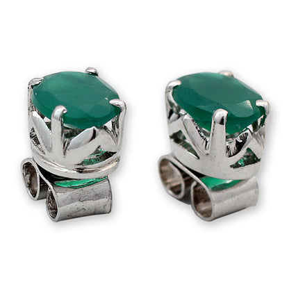 India Green Sterling Silver & Onyx Earrings