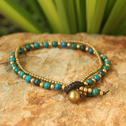 Dazzling Green Harmony Serpentine and Brass Beaded Bracelet