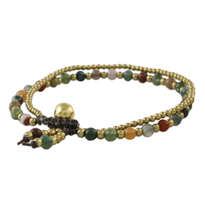 Dazzling Green Red Harmony Jasper & Brass Beaded Bracelet