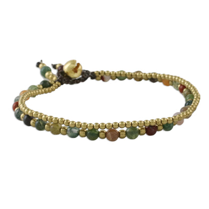 Dazzling Green Red Harmony Jasper & Brass Beaded Bracelet