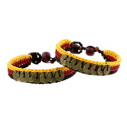 Sunshine Coins Beaded Brass Coin Bracelets (Pair)