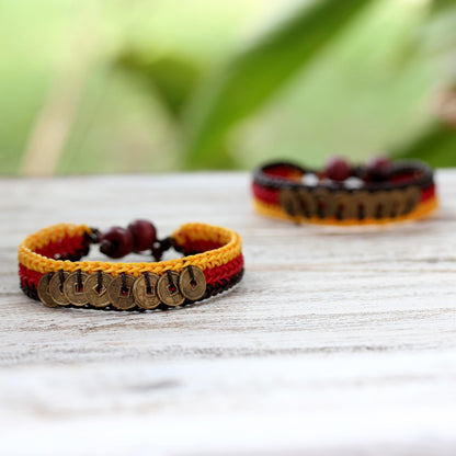 Sunshine Coins Beaded Brass Coin Bracelets (Pair)