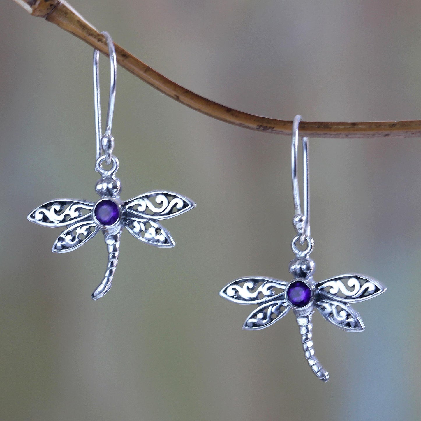 Enchanted Dragonfly Sterling Silver & Amethyst Earrings