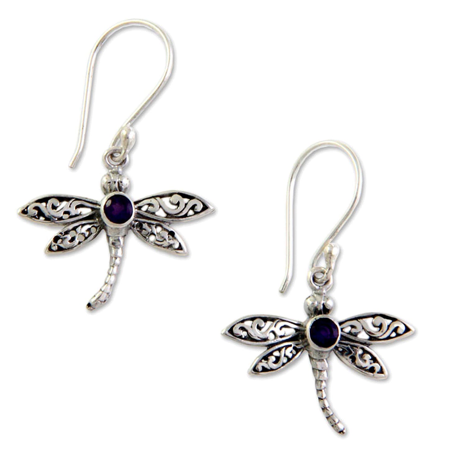 Enchanted Dragonfly Sterling Silver & Amethyst Earrings