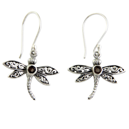 Smoky Quartz Enchanted Dragonfly Earrings
