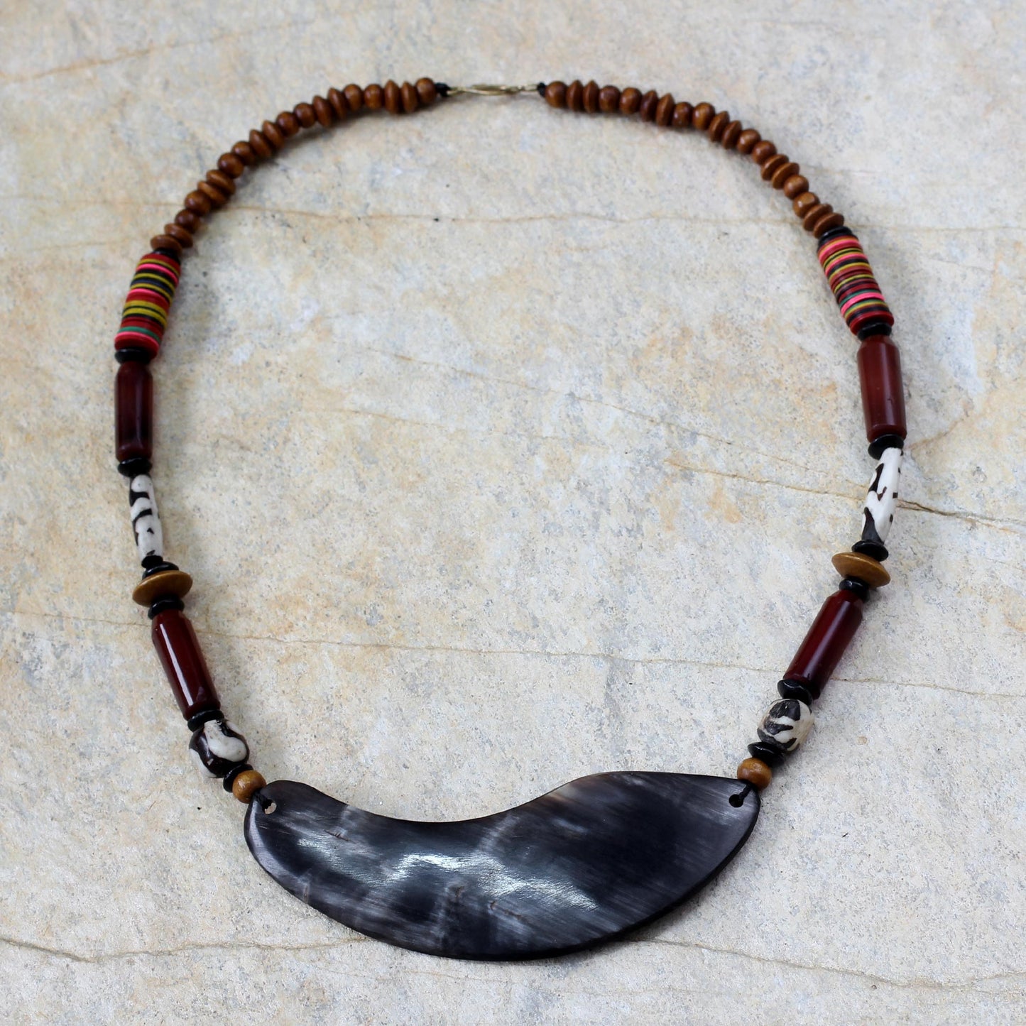 Bountiful Harvest Artisan Crafted Horn and Wood Pendant Necklace