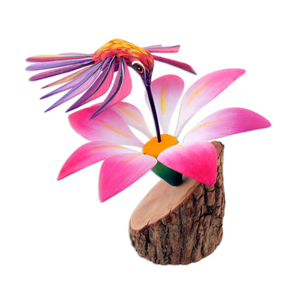 Happy Hummingbird Handmade Floral Wood Bird Sculpture