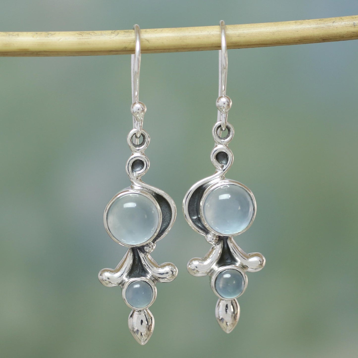 Sky Garland Sterling Silver and Chalcedony Earrings India Jewelry